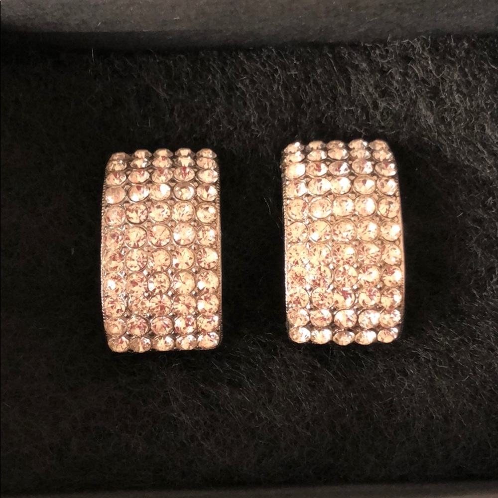 BLOOMINGDALES RHINESTONE SILVER CLIP EARRINGS - Picture 3 of 8